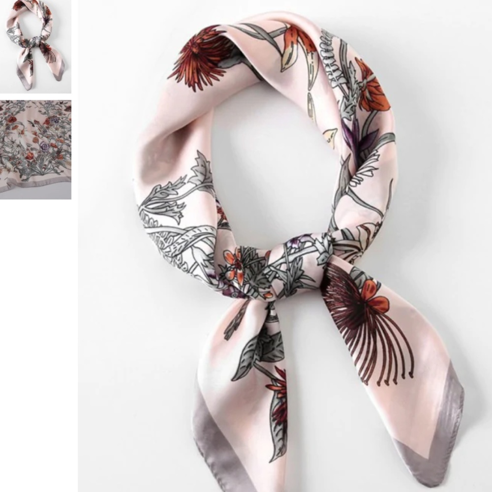 Floral Pattern Square Shape Scarf - Pink